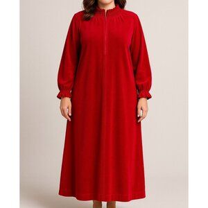Vintage Vanity Fair‎ Red Velour Nightgown House Coat Long Zip Pockets Large
